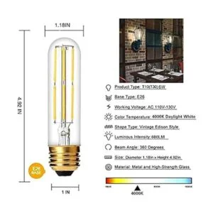 Bombillas LED T10 de color blanco de 4000 K de 4 bombillas_3