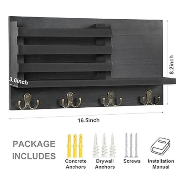 Lwenki Soporte para llaves y correo para pared madera_5