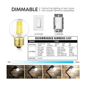 Bombilla E26 Edison regulable G16.5 de 6 W igual a 60 W_3