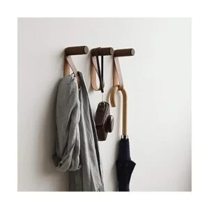 XAOMLP Ganchos de madera con cuero para colgar_2