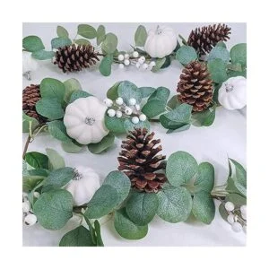 Guirnalda de eucalipto artificial de calabaza blanca con_2