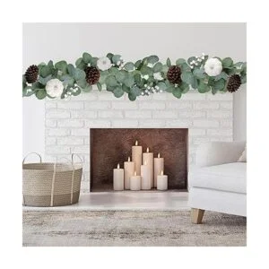 Guirnalda de eucalipto artificial de calabaza blanca con_7