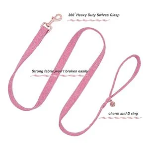 DOGWONG Collar y correa de algodón para perro rosa para_3