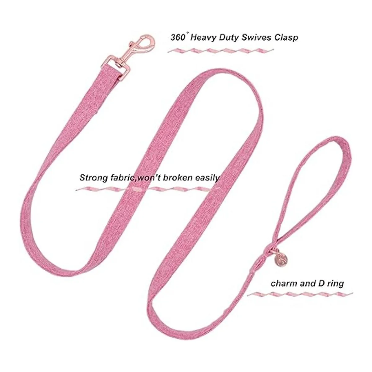 DOGWONG Collar y correa de algodón para perro rosa para_3