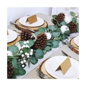 Guirnalda de eucalipto artificial de calabaza blanca con_4