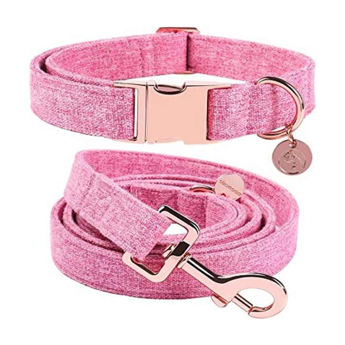 DOGWONG Collar y correa de algodón para perro rosa para_1