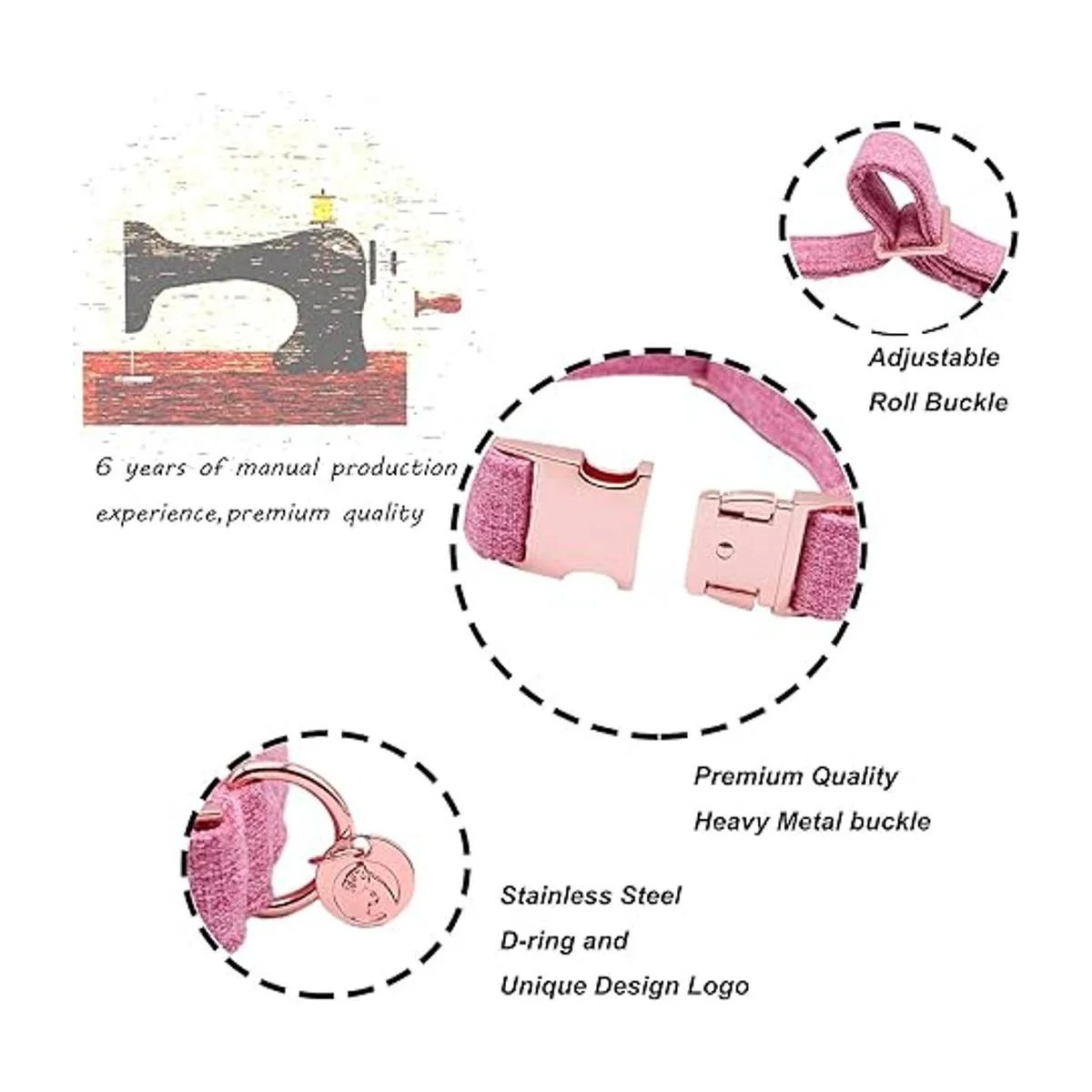 DOGWONG Collar y correa de algodón para perro rosa para_2