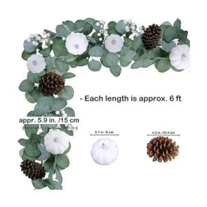 Guirnalda de eucalipto artificial de calabaza blanca con_3