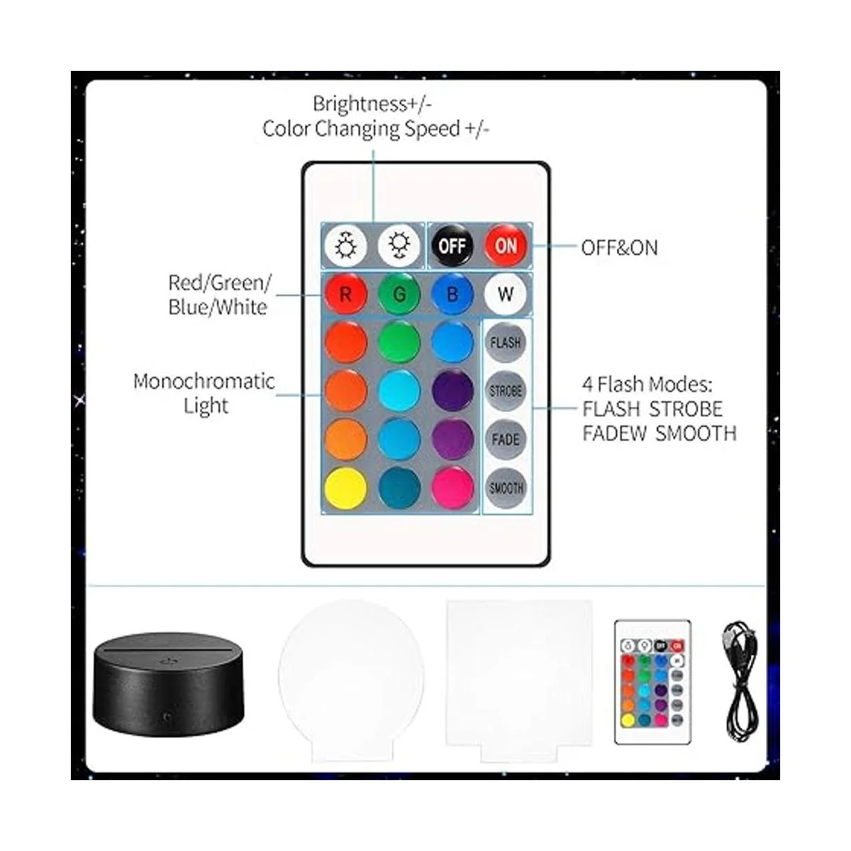 Base de lámpara LED de noche 3D con 4 piezas de panel de_3