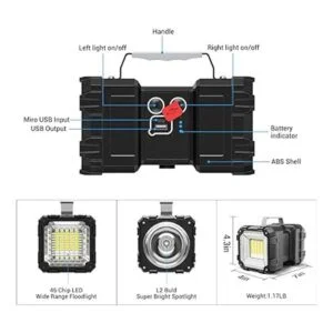 JODK Linterna recargable brillante foco de mano portátil_5