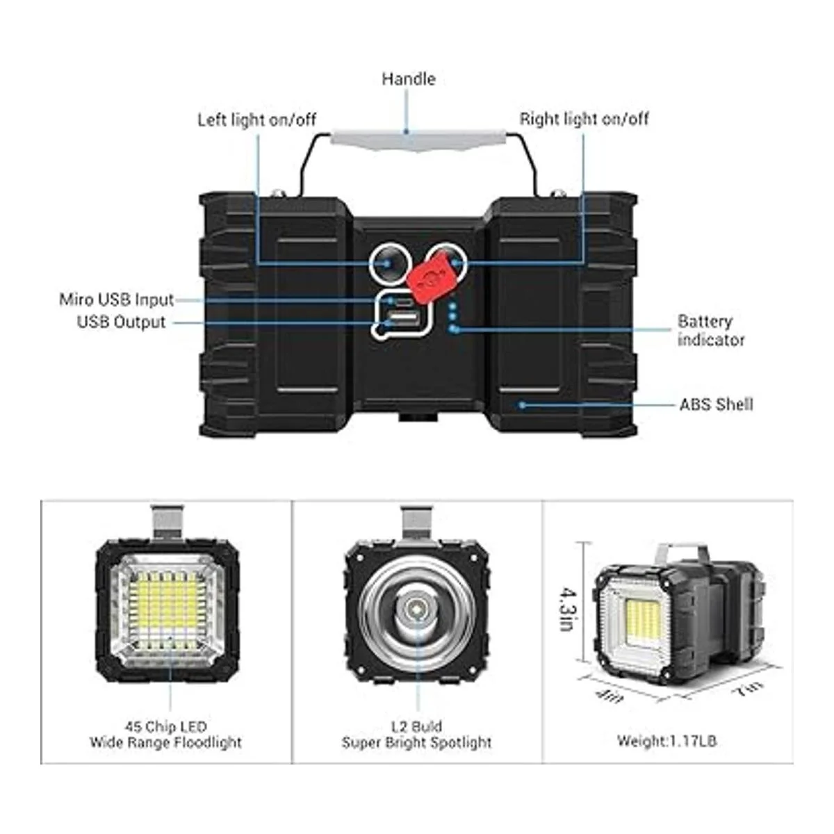 JODK Linterna recargable brillante foco de mano portátil_5