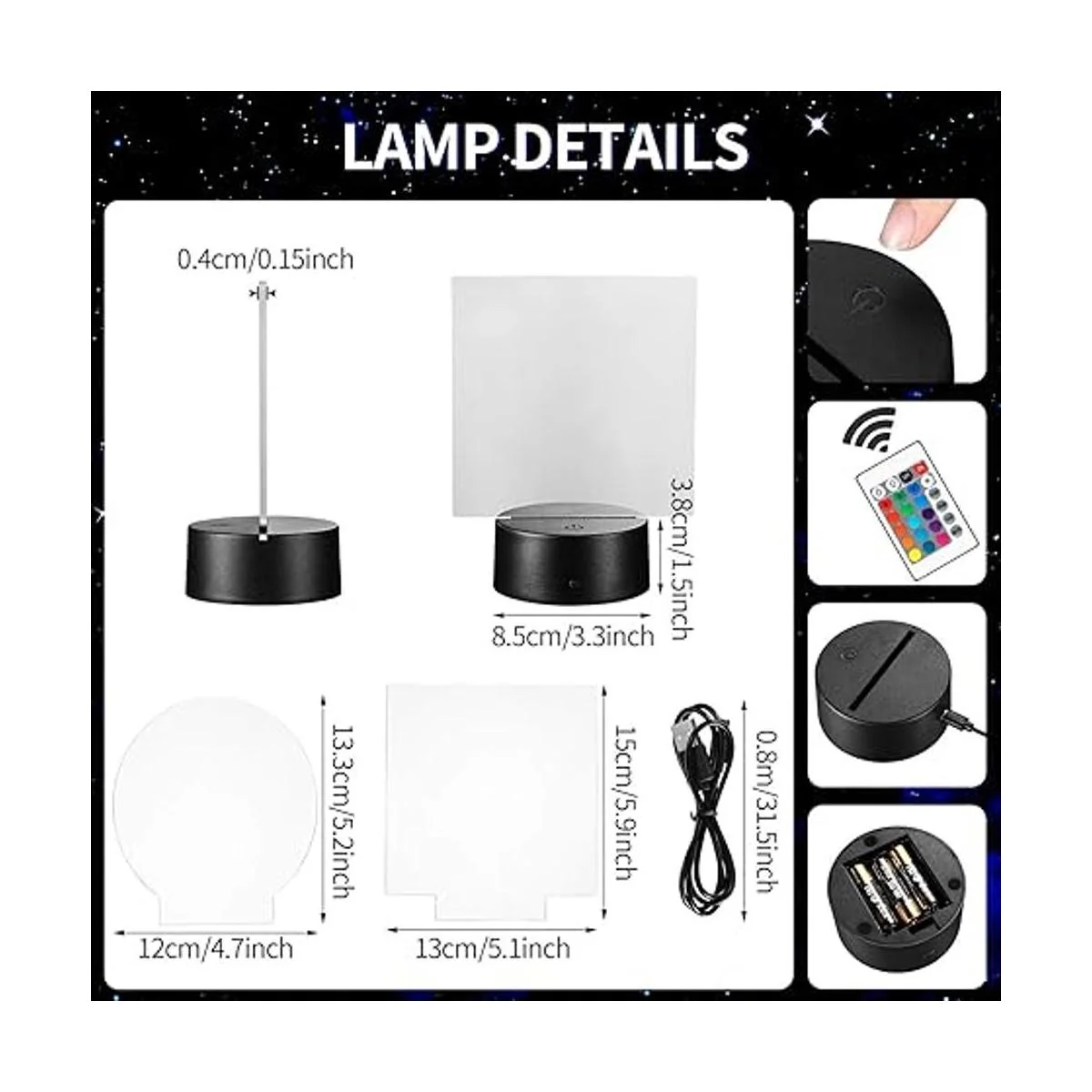 Base de lámpara LED de noche 3D con 4 piezas de panel de_2