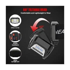 JNDFOFC Linterna frontal recargable 1200 lúmenes con_5