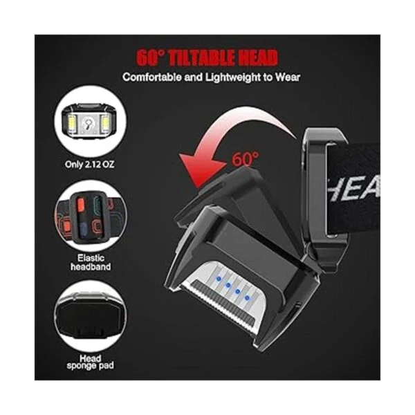 JNDFOFC Linterna frontal recargable 1200 lúmenes con_5