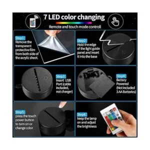 Base de lámpara LED de noche 3D con 4 piezas de panel de_4