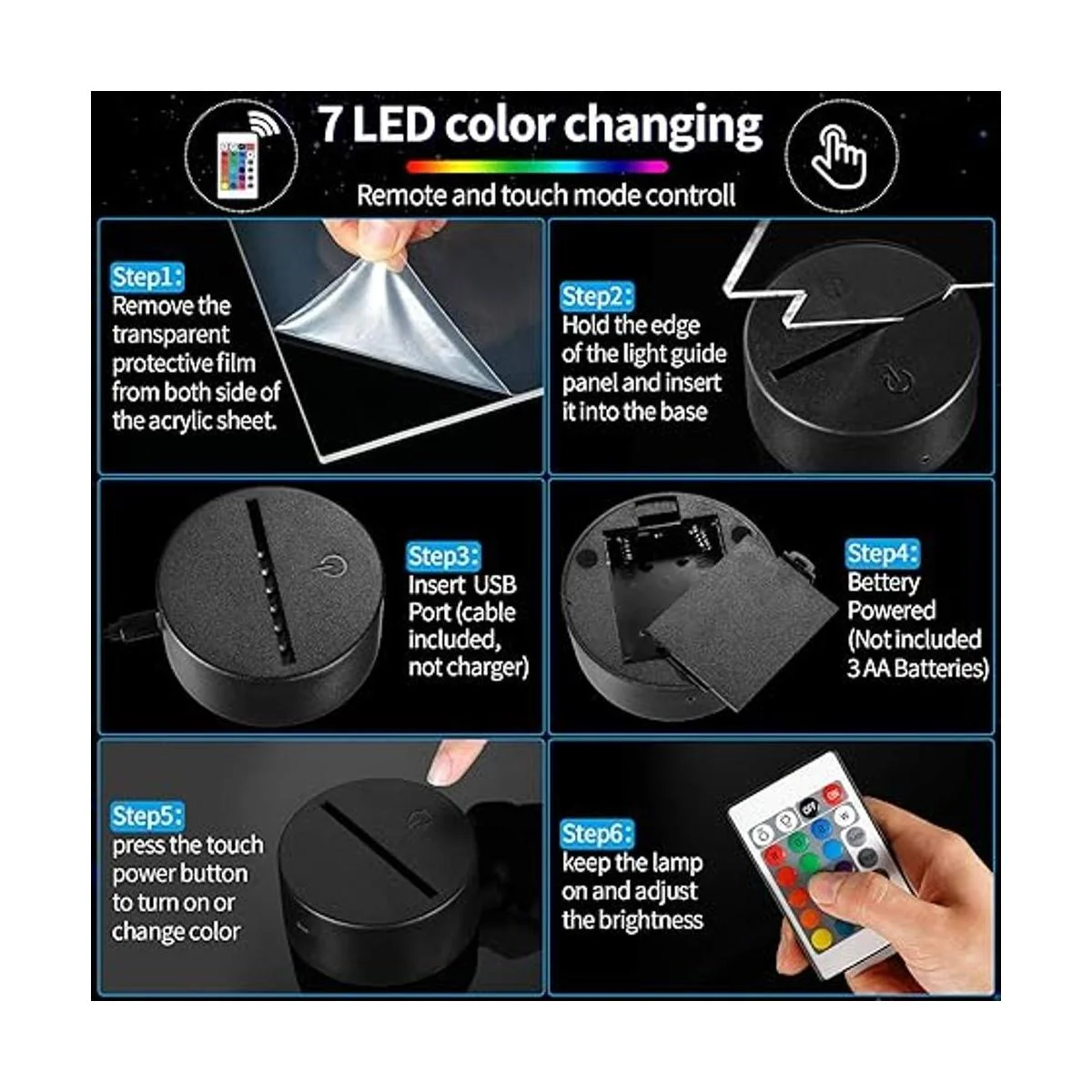 Base de lámpara LED de noche 3D con 4 piezas de panel de_4