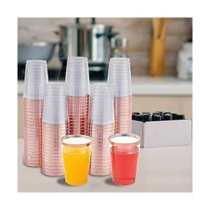 Paquete de 100 vasos de plástico de oro rosa vasos de_7