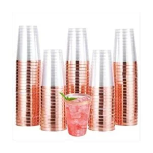 Paquete de 100 vasos de plástico de oro rosa vasos de_1