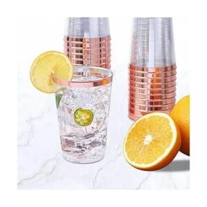 Paquete de 100 vasos de plástico de oro rosa vasos de_3