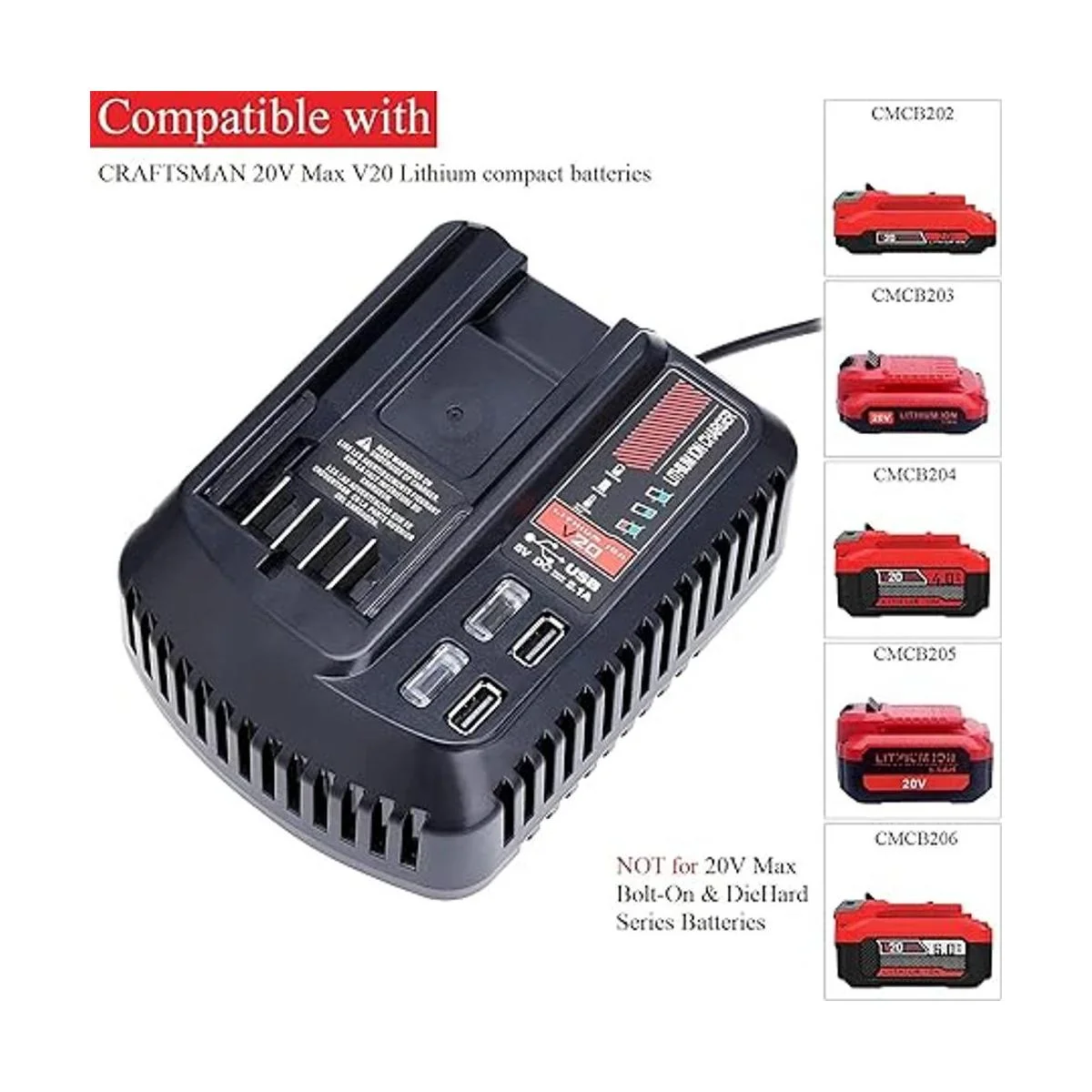 CMCB104 V20 Cargador rápido de repuesto para Craftsman_3