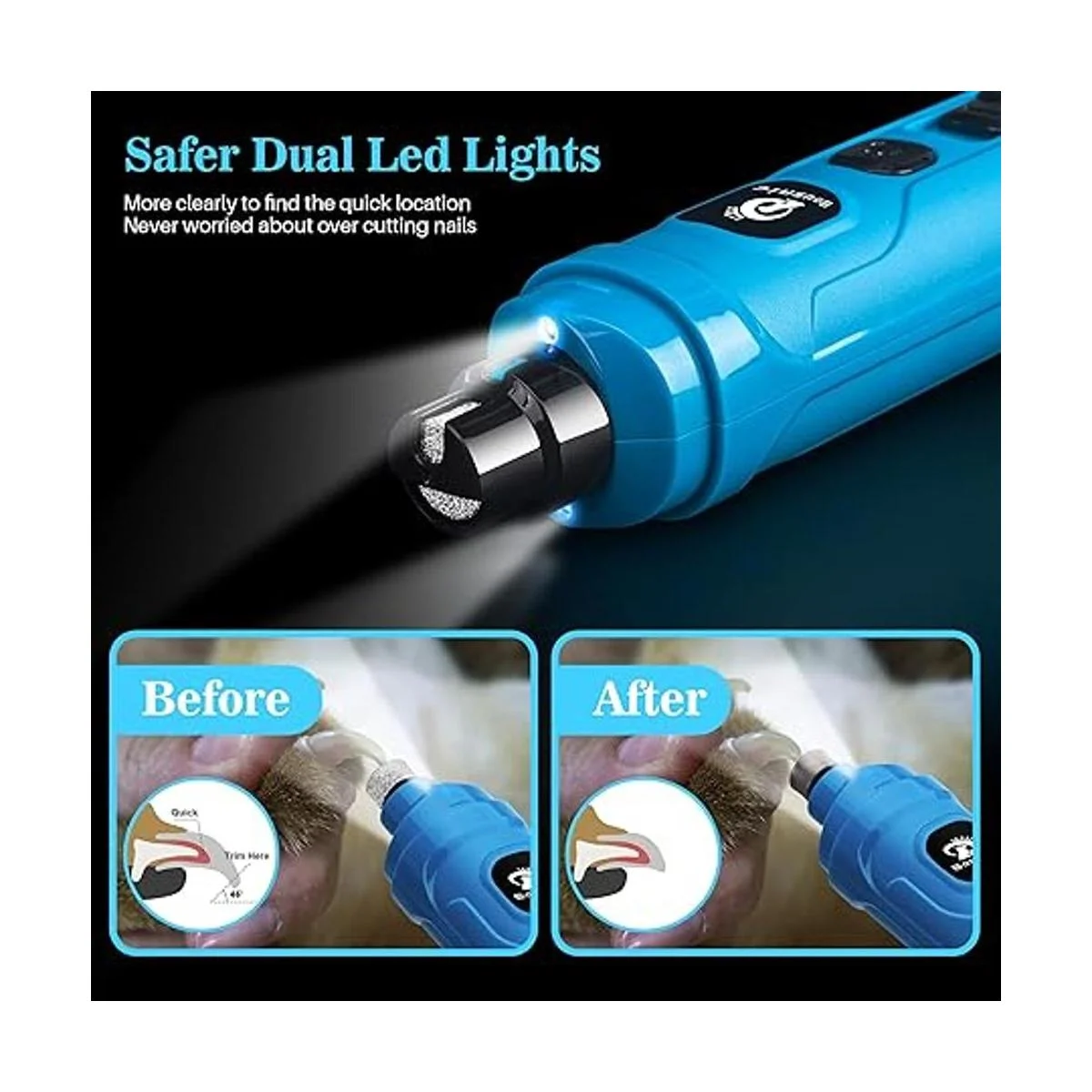 BOUSNIC Molinillo de uñas para perros con 2 luces LED muy_2