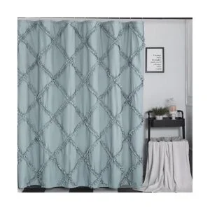 GARSTYLE Cortina de ducha de tela de diamante con volantes_2