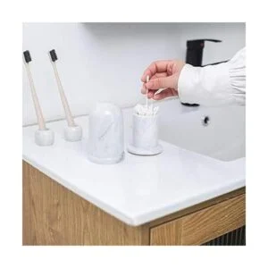 JIMEI Soporte para hisopos de algodón de mármol con tapa_5