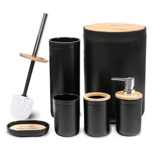 CERBIOR Juego de accesorios de baño de bambú juego de_1