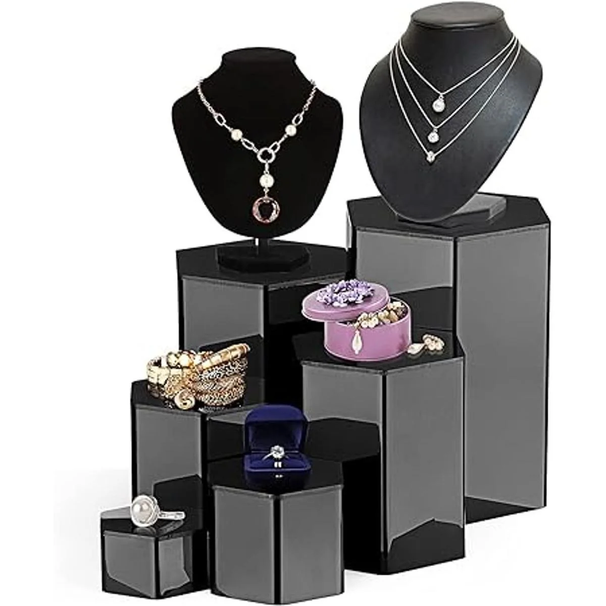 Elevadores hexagonales para exhibición de joyas soportes_3