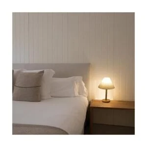 Lámpara de noche pantalla blanca plisada lámpara_4