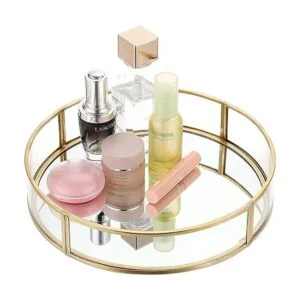 ELLDOO Bandeja redonda de cristal dorada bandeja de_1