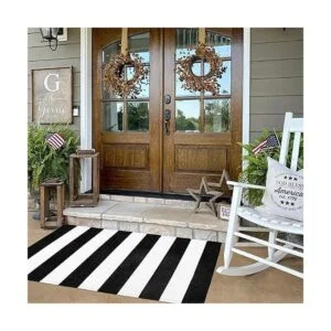 LEEVAN Alfombra de pasillo a rayas blancas y negras 2.3 x_3