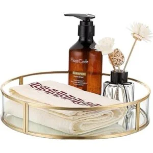 ELLDOO Bandeja redonda de cristal dorada bandeja de_5