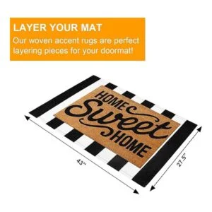 LEEVAN Alfombra de pasillo a rayas blancas y negras 2.3 x_4