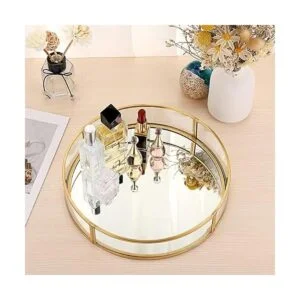 ELLDOO Bandeja redonda de cristal dorada bandeja de_7