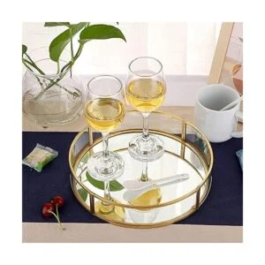 ELLDOO Bandeja redonda de cristal dorada bandeja de_4