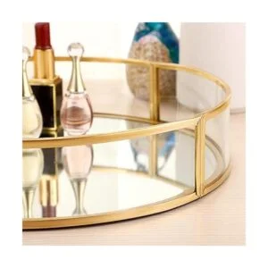 ELLDOO Bandeja redonda de cristal dorada bandeja de_6