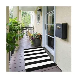 LEEVAN Alfombra de pasillo a rayas blancas y negras 2.3 x_2