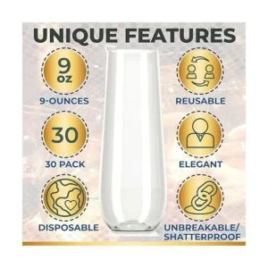 30 flautas de champán de plástico sin tallo vasos_4