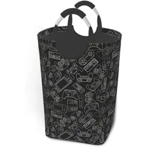 Duduho Cesta de lavandería negra con asas para control de_2