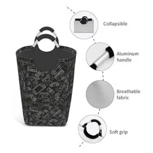 Duduho Cesta de lavandería negra con asas para control de_4