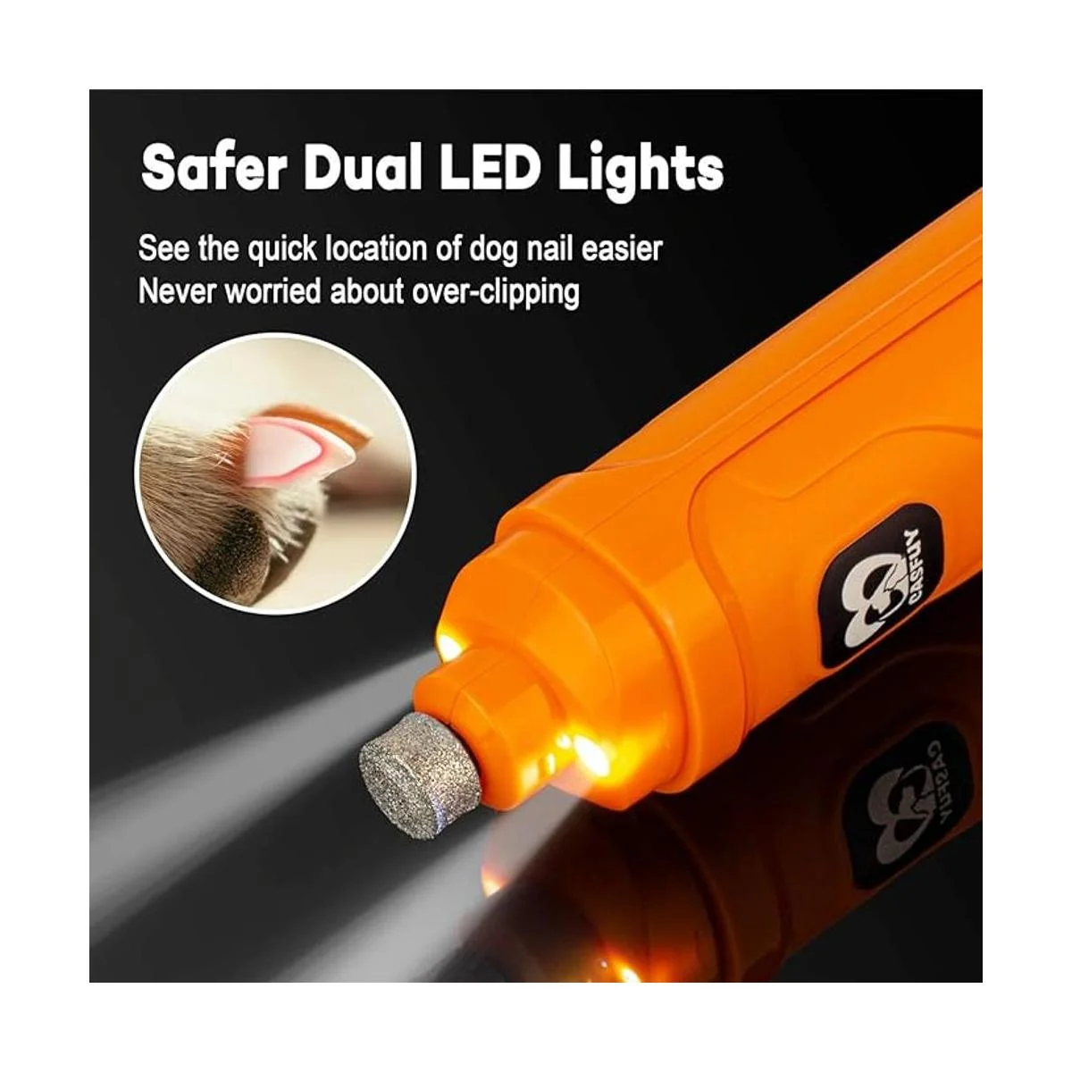 Casfuy Molinillo de uñas para perros con 2 luces LED_2