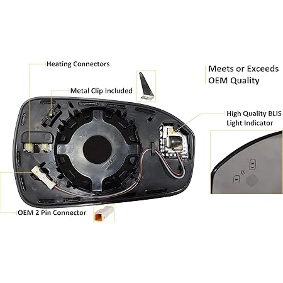 Espejo de repuesto para el lado del pasajero con placa_3