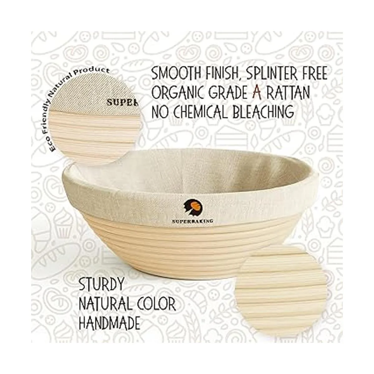 Superbaking Banneton Juego de cestas a prueba de pan_2