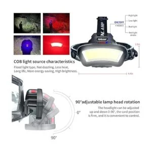 DARKBEAM Faro de casco duro COB LED reflector con luz roja_4