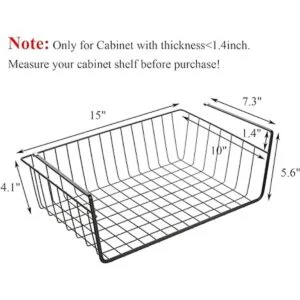 Tebery Paquete de 4 cestas de alambre negras debajo del_2