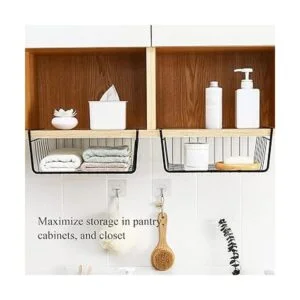 Tebery Paquete de 4 cestas de alambre negras debajo del_6