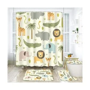 Britimes Juego de 4 cortinas de ducha animales de safari_6