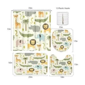 Britimes Juego de 4 cortinas de ducha animales de safari_2