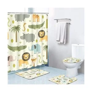 Britimes Juego de 4 cortinas de ducha animales de safari_1